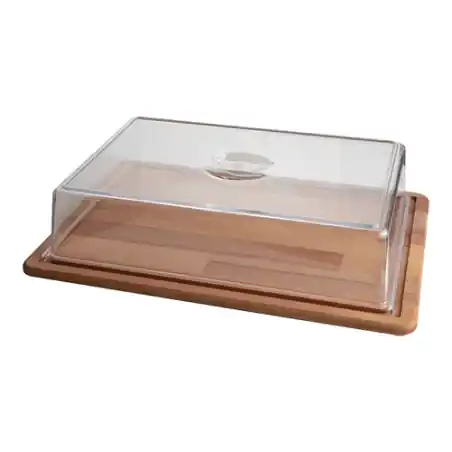 Certifié Plateau de service rectangulaire en bois avec cloche 100x390x290 - EMGA 145.235