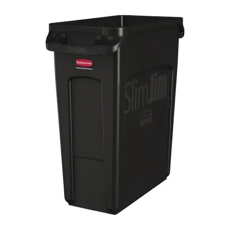 Collecteur de recyclage Rubbermaid Slim Jim Noir 60L - A&eacute;ration Optimis&eacute;e - R&eacute;f. CP652 Dernier Modèle