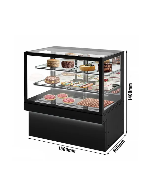 Bon Marché Vitrine réfrigérée et pâtissière TORONTO – L1500 mm – Noir – 3 étagères - P800