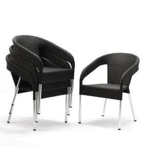 Offre Du Jour Fauteuils enveloppants bistro en rotin PE anthracite (lot de 4) | Bolero - CG223