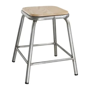 Tabouret bas en acier galvanisé avec assise en bois Bolero Cantina (lot de 4) | Fameg - DE478 Super Prix