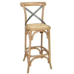 Promotion Saisonnière Tabouret de bar en bois avec dossier croisé métal | Bolero - GG657