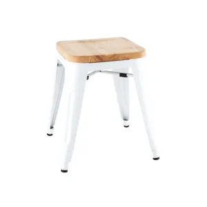 Tabourets bas Bistro avec coussin d'assise en bois blanc (paquet de 4) | Bolero - DW738 Dernier Modèle