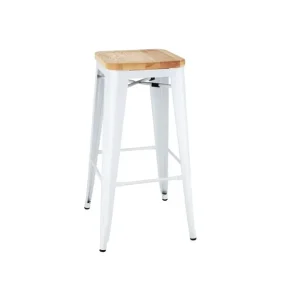 Tabourets hauts Bistro avec coussin d'assise en bois blanc (paquet de 4) | Bolero - DW739 Prix Promo