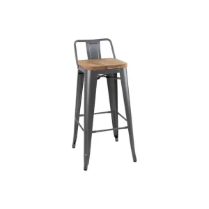 Bon Marché Tabourets bistro hauts avec dossier et assise en bois gris métallisé (lot de 4) | Bolero - FB624
