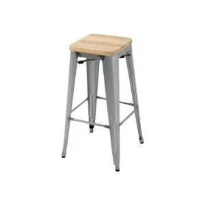 Tabourets hauts en acier galvanisé avec assise en bois Bistro (lot de 4) | Bolero - GM638 Édition Limitée