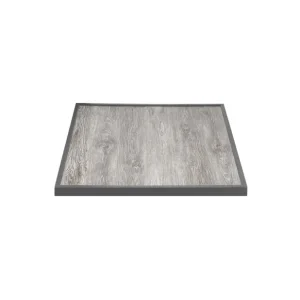 Livraison Gratuite Plateau de table extérieur carré en verre trempé effet grain de bois bord gris 700 mm | Bolero - FU515