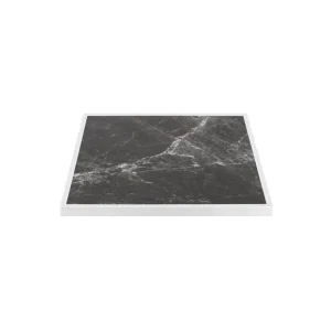 Authentique Plateau de table extérieur carré en verre trempé effet granit foncé bord blanc 700 mm | Bolero - FU516