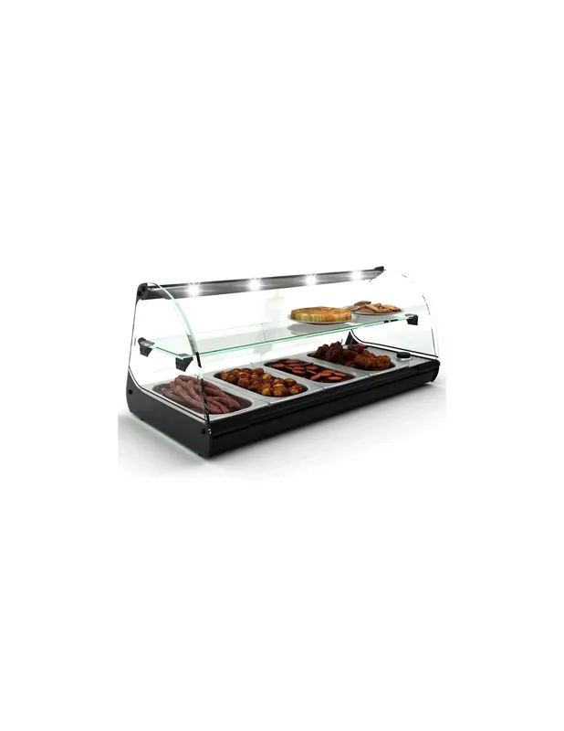 Vitrine chauffante bain marie 4 bacs GN 1/3 avec étagère Dos Pisos | Sayl Achat Immédiat