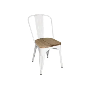 Meilleur Prix Chaises en acier avec assise en bois blanches (lot de 4) | Bolero - GM644