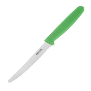 Dernier Modèle Couteau à tomates denté vert 100mm | Hygiplas - CF898