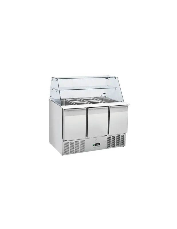 Saladette réfrigérée avec pare-haleine - 3 portes GN 1/1 | Coolhead - CRQ93A Jusqu’à Épuisement Des Stocks