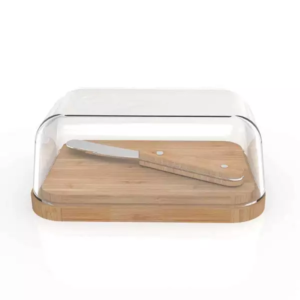 Beurrier en Verre & Bambou avec Tartineur Pebbly Meilleure Qualité