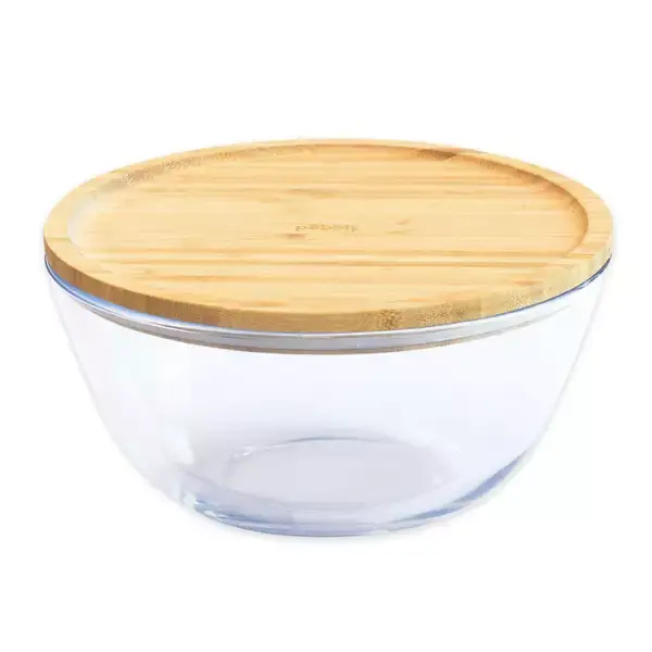 Original Boîte hermétique verre ronde avec Couvercle Bambou Pebbly