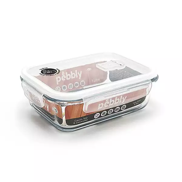 Quantité Limitée Boîte Hermétique Rectangulaire en Verre Pebbly 1 litre