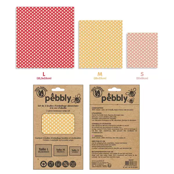 Bon Marché Set 3 Feuilles d'Emballage Alimentaire Cire d'Abeille Pebbly