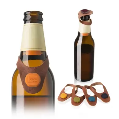 Meilleure Qualité Marqueurs de Verre Vacu Vin Bottle Marker & Stopper Leather (6 pièces)