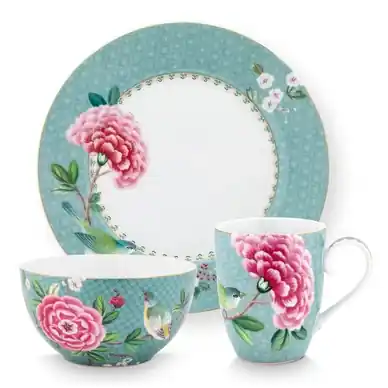 Vente Flash Ensemble Petit-Déjeuner Pip Studio Blushing Birds Blue (Lot de 3)