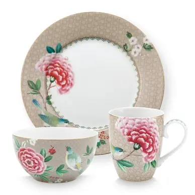 Édition Limitée Ensemble Petit-Déjeuner Pip Studio Blushing Birds Khaki (Lot de 3)