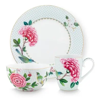 Vente Directe Ensemble Petit-Déjeuner Pip Studio Blushing Birds White (Lot de 3)