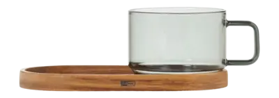 Prix Cassé Verre à Thé AdHoc Impact 300 ml, Ensemble à Thé avec Plateau, Verre et Bois d’Acacia