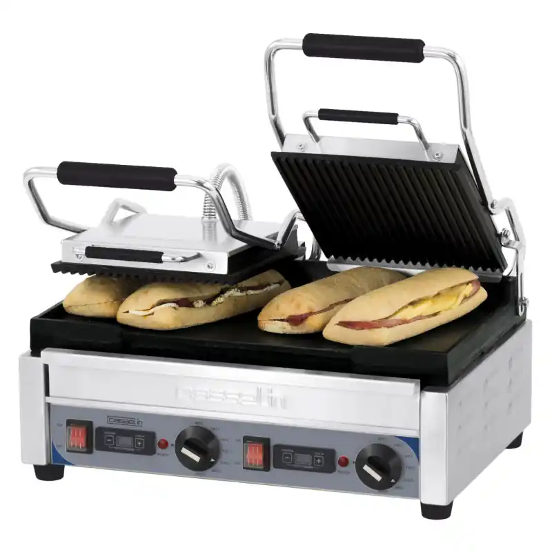 Retour Gratuit Grill Panini double Premium Rainurée - Lisse avec minuteur - Casselin