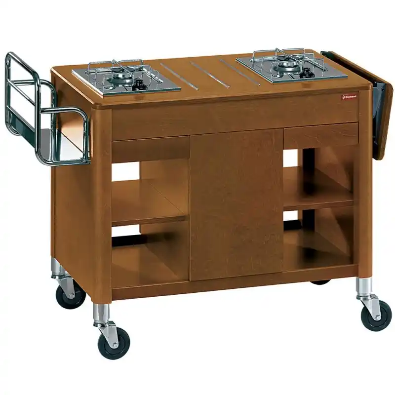 Artisanat Chariot de flambage, 2 feux gaz, bois "noyer"
