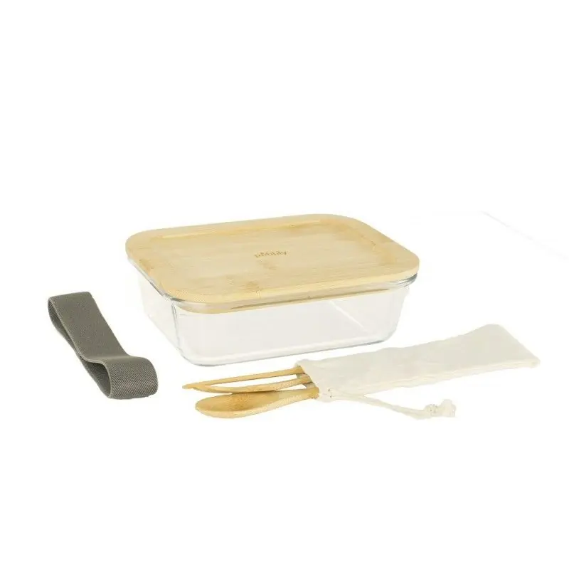 Lunchbox verre + couverts bambou - Pebbly Réduction